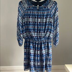 Shoshanna Silk Blue and White Dolman Sleeve Dress
